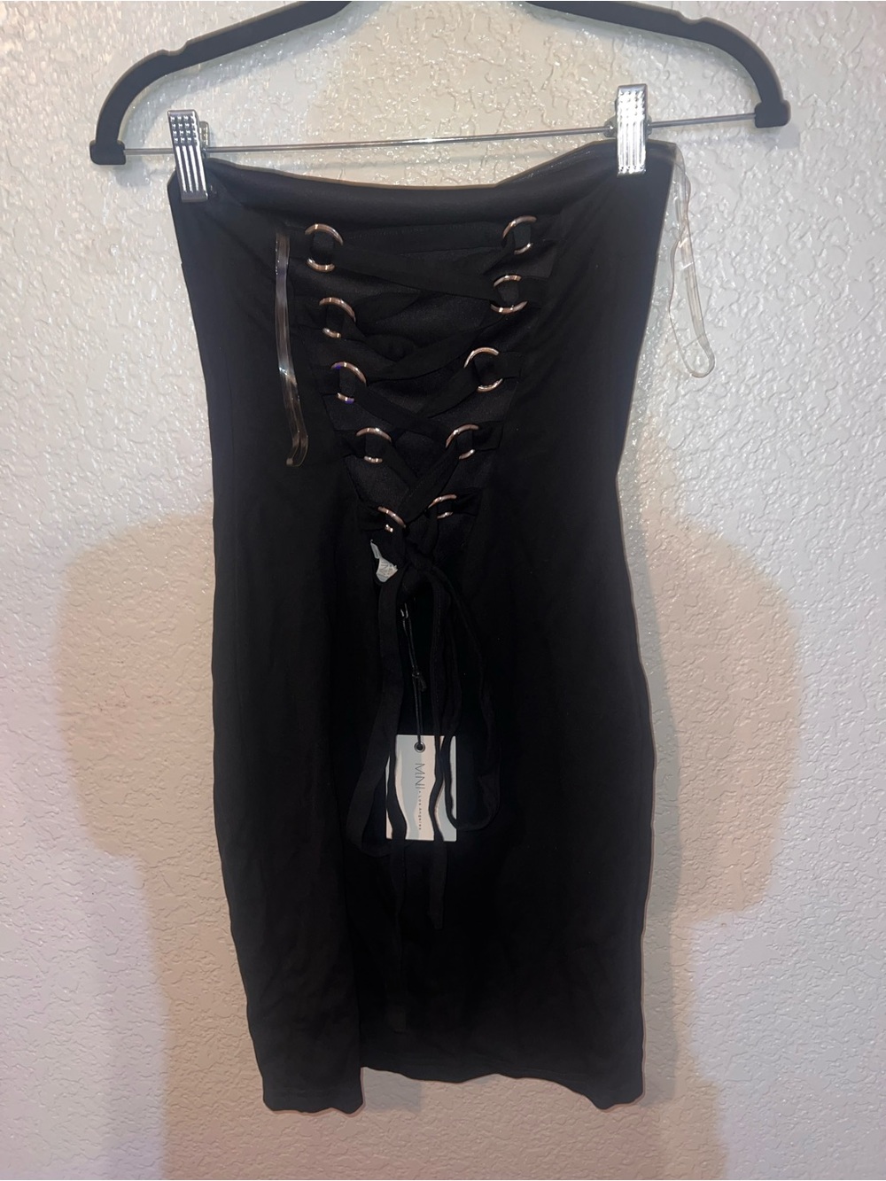 NWT Strapless Black Lace-Up In Back Mini Dress